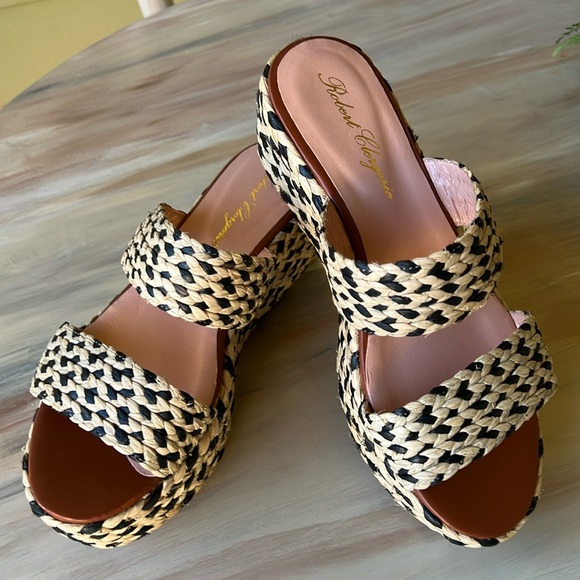 Robert Clergerie Shoes - Robert Clergerie Rafia Double Band Platform Slides